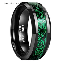 tungsten black ring men black wedding ring with green opal and black dragon inlay 8mm comfort fit
