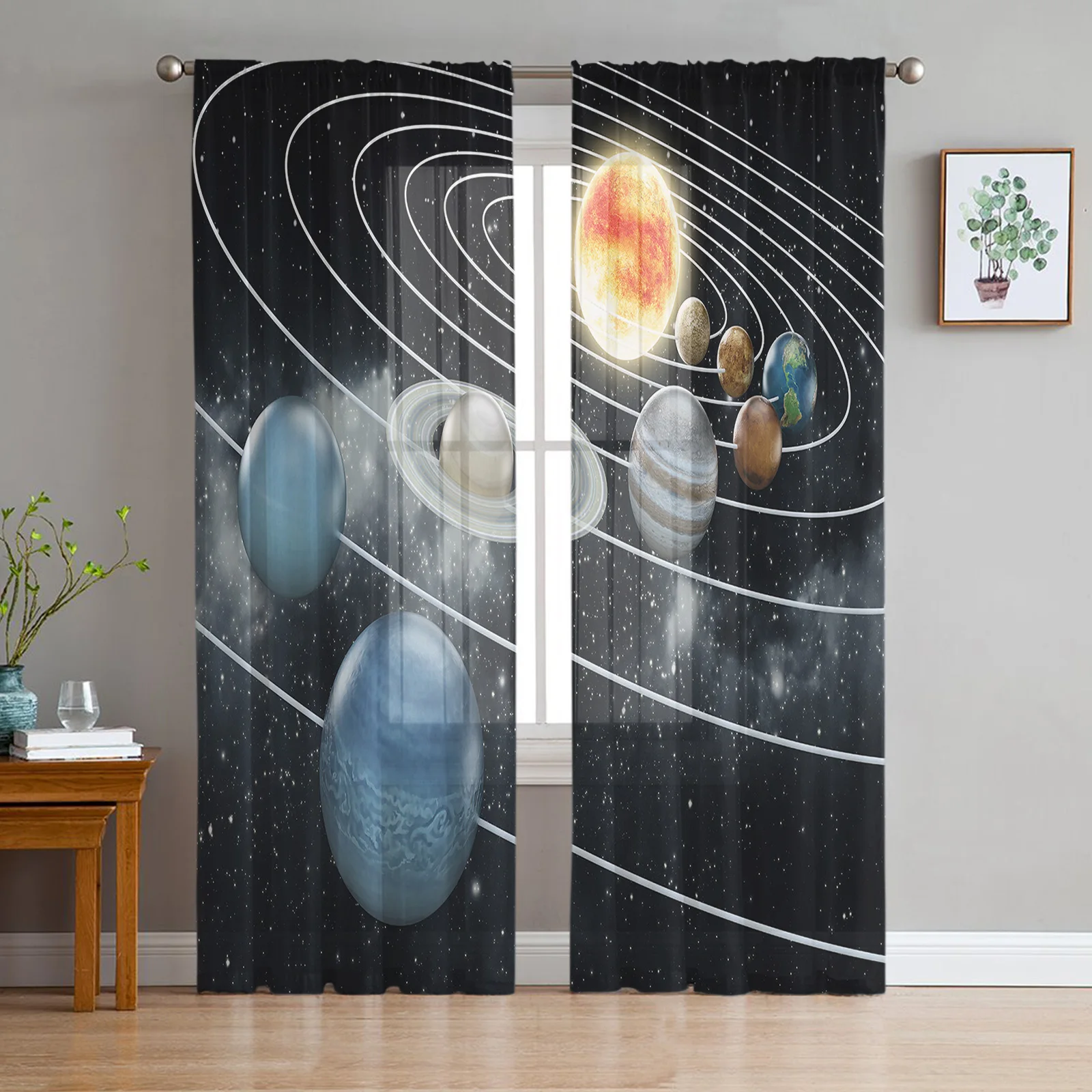 Planet Solar System Space Alien Tulle Curtains For Living Room Bedroom Kitchen Decoration Chiffon Sheer Voile Window Curtains