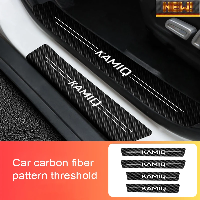 

4x Car Door Sill Threshold Stickers For Skoda Kamiq Logo Carbon Fiber Scratch Resistant Decal Auto Styling Protector Accessories