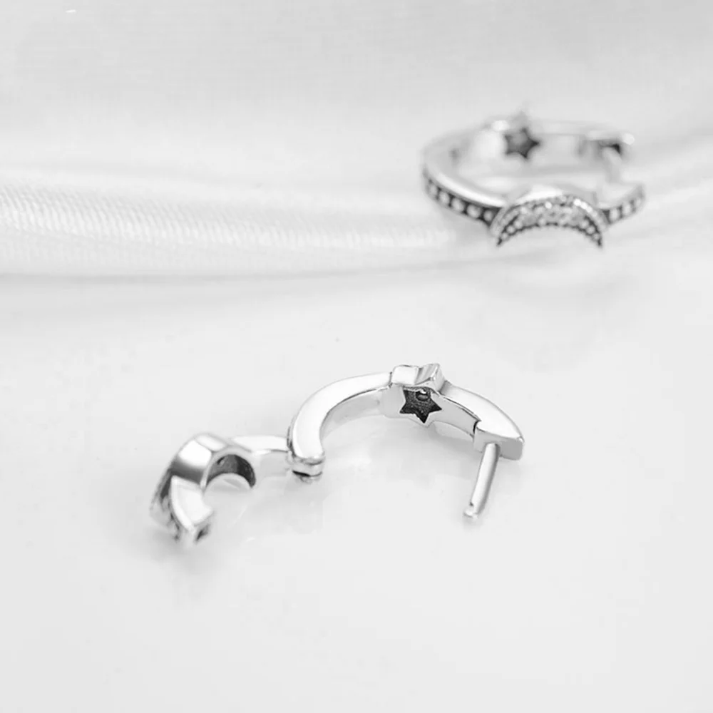 Pandora-Bague perlée lune et étoiles pour femme, boucle d'oreille en argent S925, beaux bijoux, cadeau avec sac grill