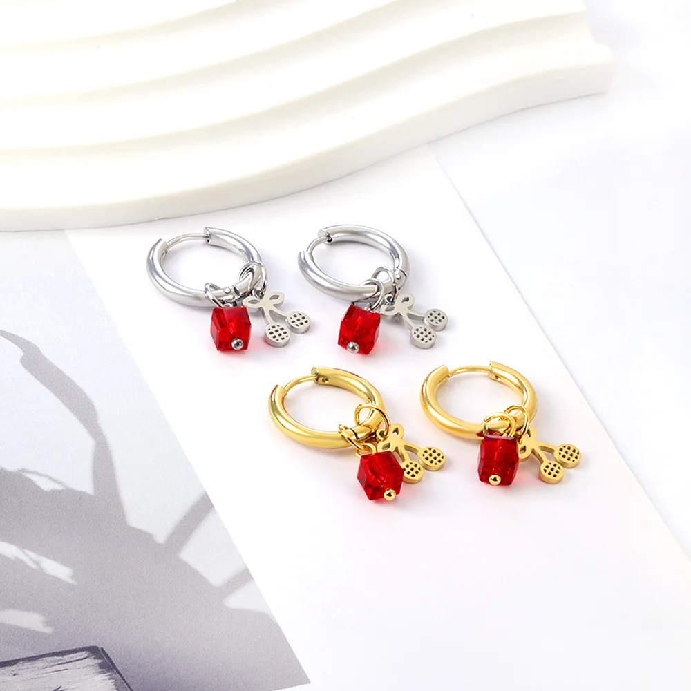 

Acrylic Drop Earrings for Women/Girls 2023 Trendy Cherry Animals Cute Round Hoops Pendients Red Crystal Titanium Blue Elephant