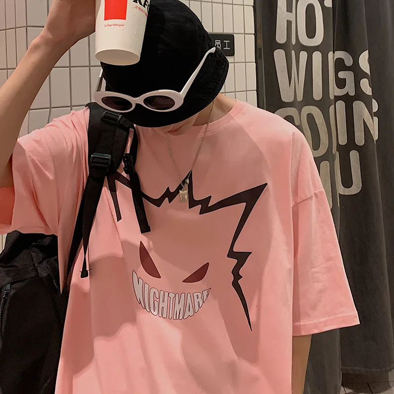 

Japan Style Men Harajuku Cute Graphic T Shirts Patchwork Streetwear Casual Waffle Male Tshirt 2022 New Short Oversized T Shirt