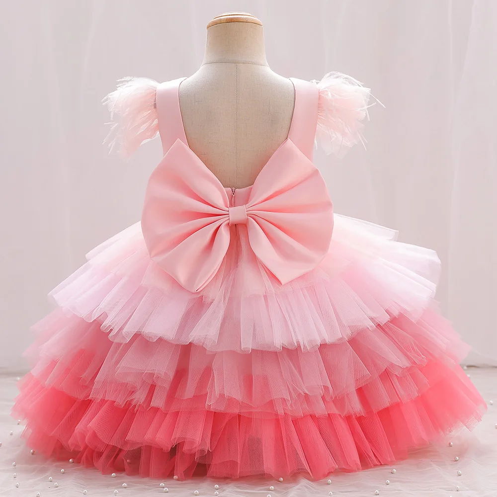 

1-6 Years Kids Dress for Girls Wedding Tulle Lace Girl Dress Elegant Princess Party Pageant Formal Gown Children Dress with Bow