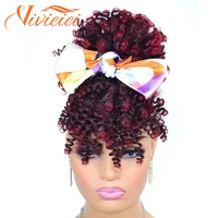 vivieiei high afro puff drawstring ponytail bun with bangs for black women short afro kinky curly ponytail clip in hairextension