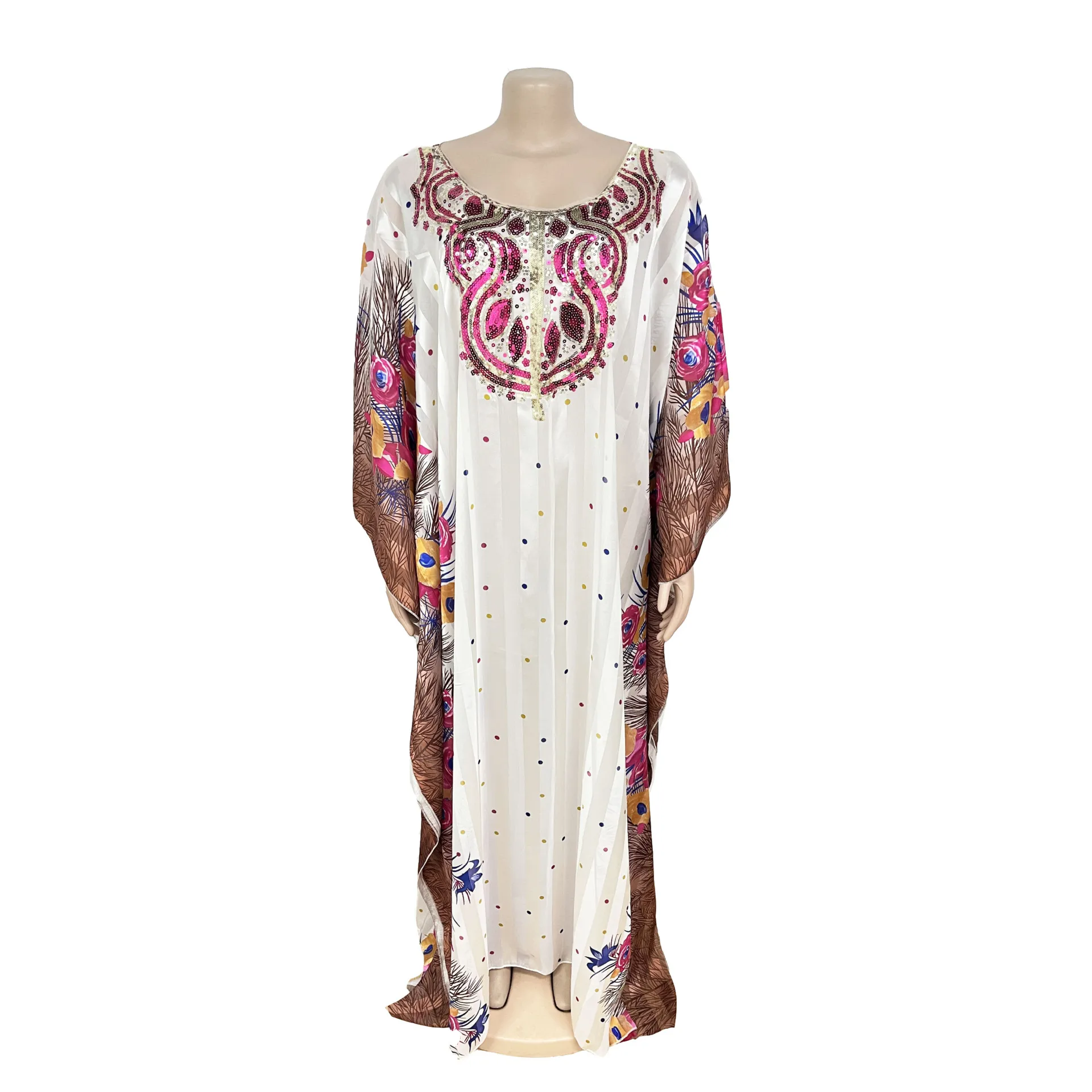 Summer Sexy African 3/4 Sleeve Polyester Sequined Long Dress Maxi Dress Dashiki African Clothes Women African Dresses for Women