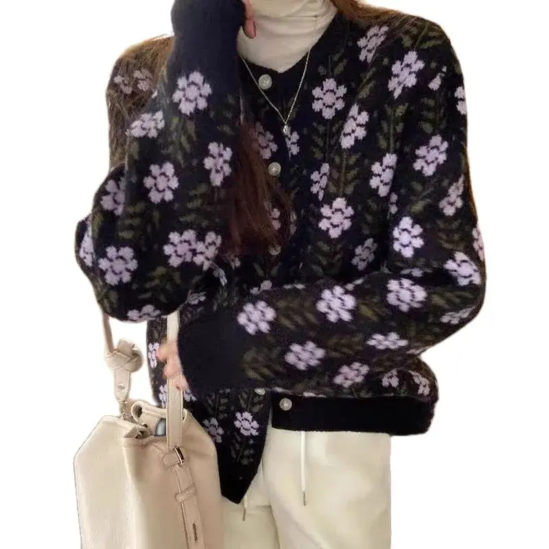 

Jacquard Crew Neck Knitting Button Cardigan Fall 2022 New Sweater Women's Clothing Loose Keep Warm Coat Bottoming Shirt