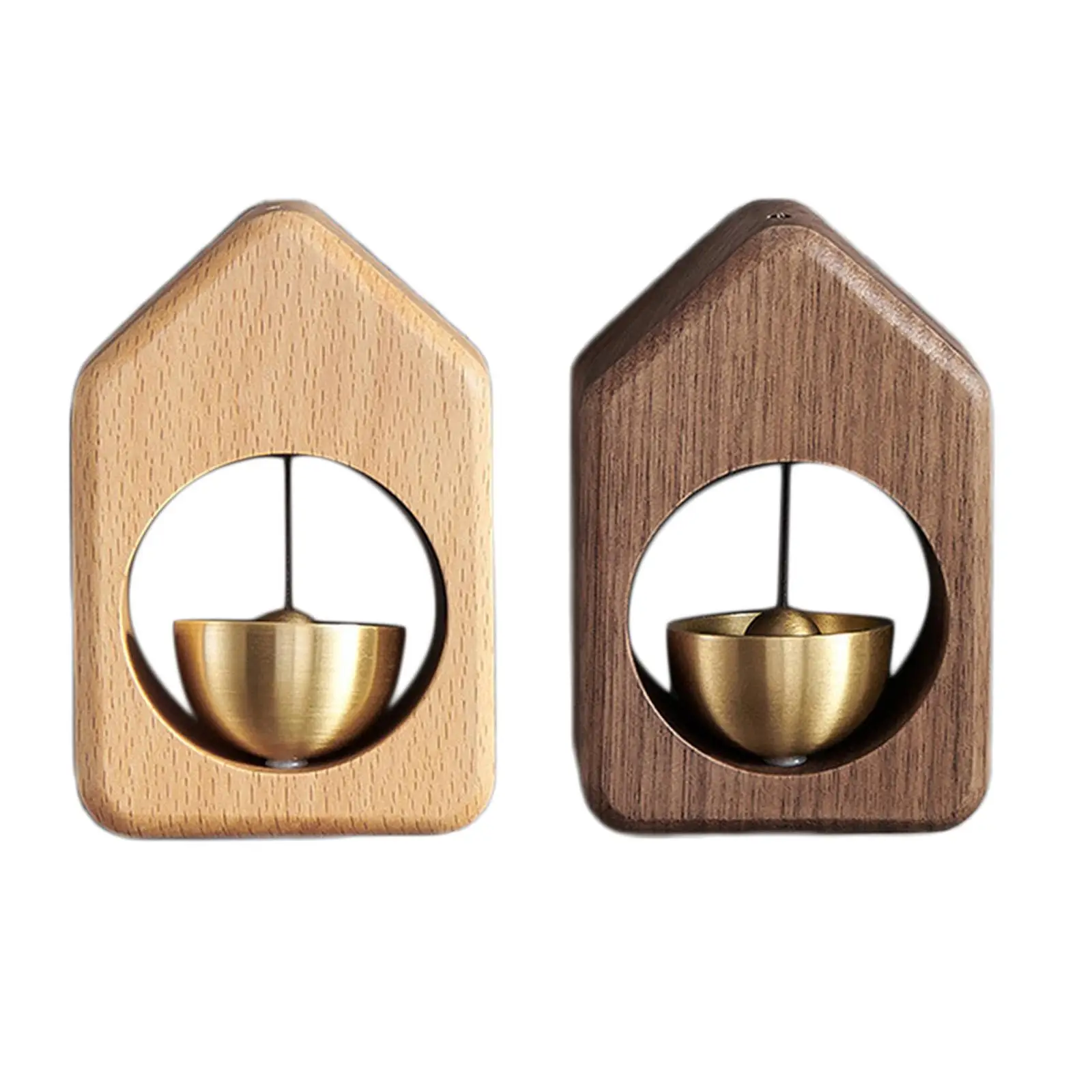

Wind Chime House Shape Hanging with Brass Bell Walnut Vintage for Entrance