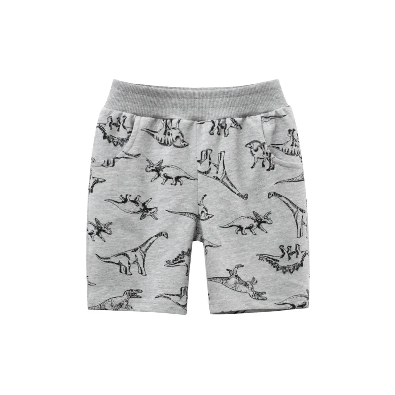Boy Casual Shorts Elastic Waist Kids Summer Cartoon Dinosaur Shorts 100% Cotton Children's Fashion Clothing with Pockets