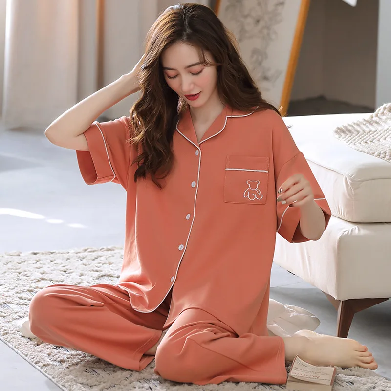 Pajamas Women 2023 New Summer Cotton Short-sleeved Trousers Sweet and Cute Korean Casual Thing Home Suit Breathable Loungewear