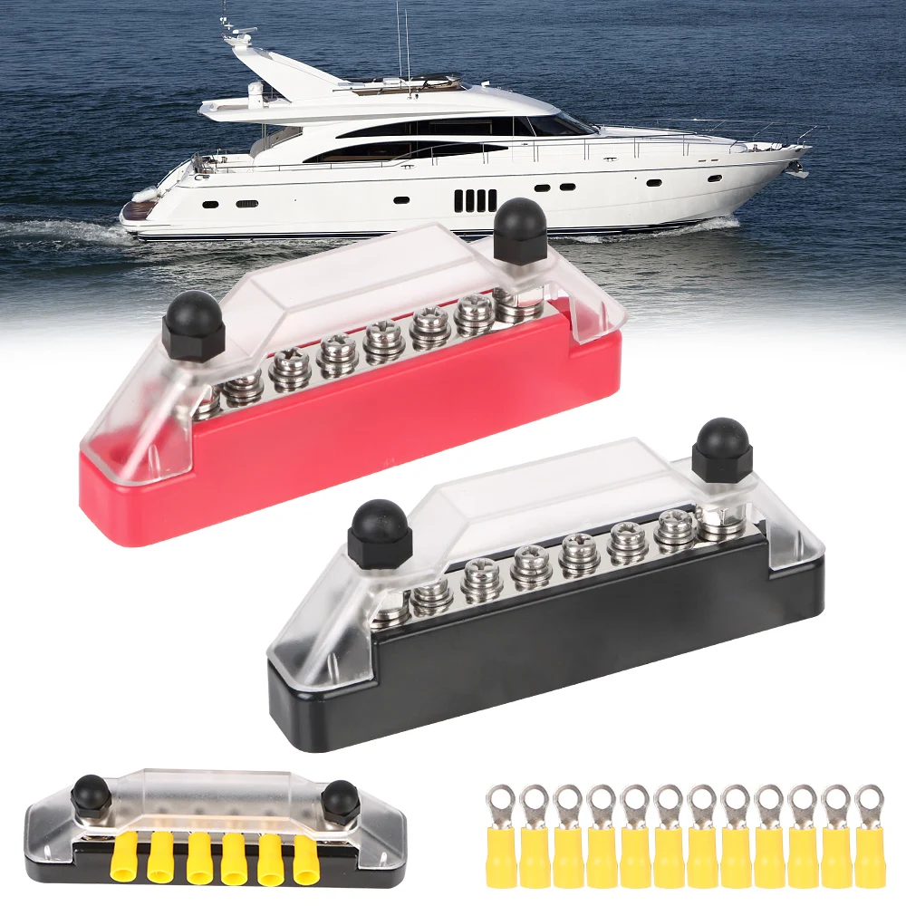 

150A 48V DC 130A 300V AC Terminal Bus Bar Power Distribution Block Car Fuse Studs M4 M6 Screws Panel Accessories for Boat Marine