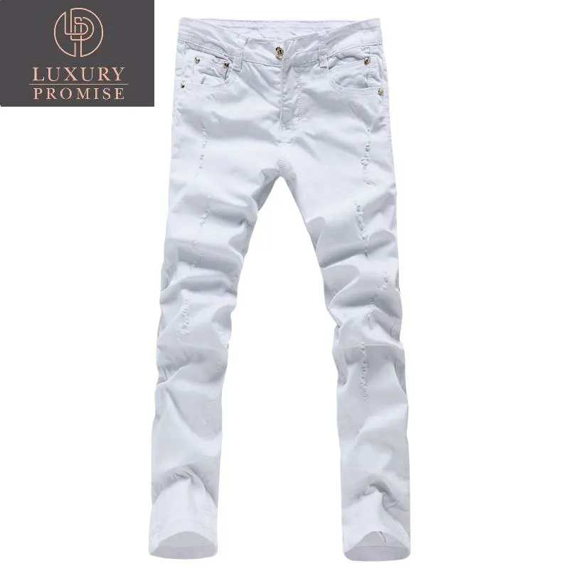 

Spring and Summer Men Hole White Jeans Fashion Casual Classic Style Slim Fit Soft Trousers Male Brand Advanced Stretch Pants