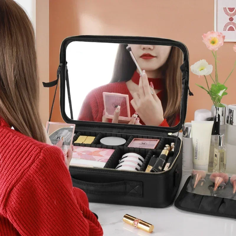 Косметичка женская с зеркалом вместительная косметичка для путешествий ухода за