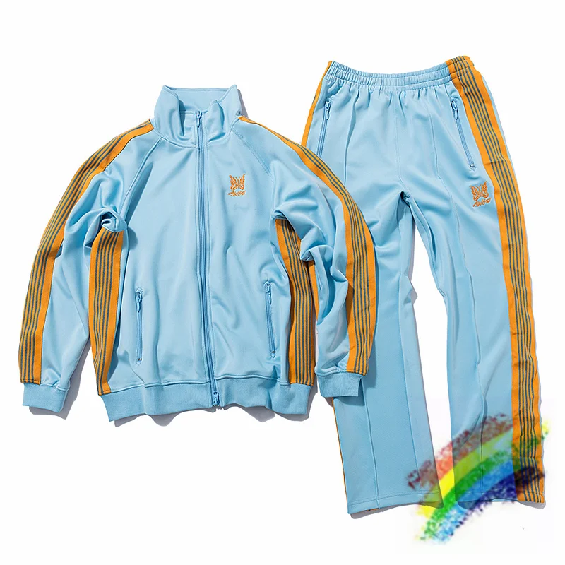 

Blue Needles Pants Men Women Green Butterfly Embroidery AWGE NEEDLES Pants High Street Slacks High Quality Trousers