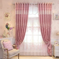 pink european style high end embroidered blackout curtains for living room bedroom woven chenille curtain tulle sets