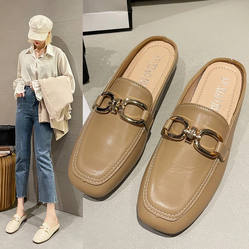 

Shoes Woman 2022 Slippers Casual Female Mule Pantofle Cover Toe Low Luxury Mules New Flat Spring Rome Basic PU Rubber Slides