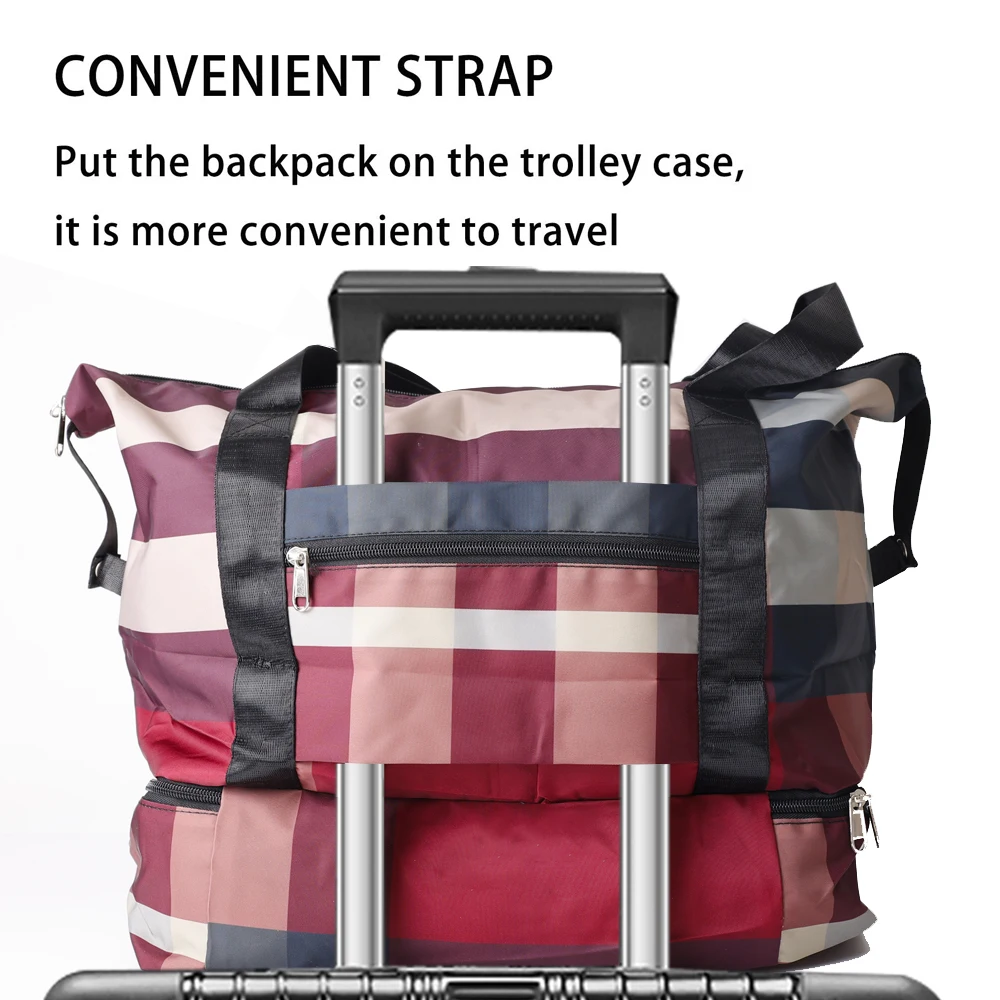 Fashion Stripe Large Capacity Travel Handbags Oxford Dry and Wet Separation Luggage Storage Bag Folding Fitness Package Handbag