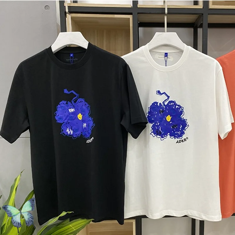 

Blue Flower Embroidered Graffiti Short Sleeve Kirsh T-Shirt