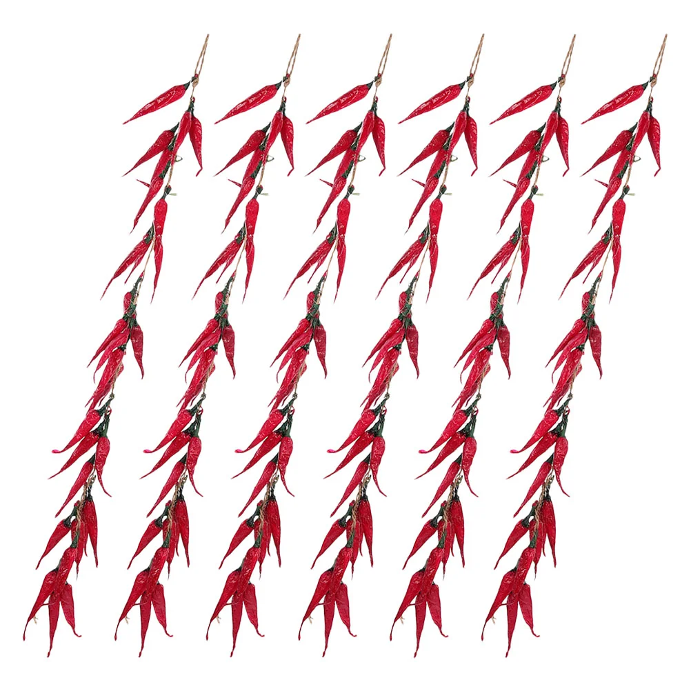 

6 Pcs Artificial Pepper Ornament String Simulation Fake Vegetable Hanging Garlic Farmhouse Decor Decorations