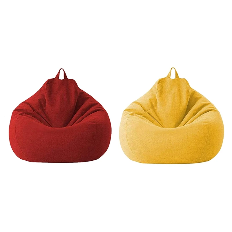 

2 Pcs Lazy Sofa Cover Unfilled Linen Recliner Seat Bean Bag Puff Sofa Tatami Sofa Cover Household Items, Red & Yellow