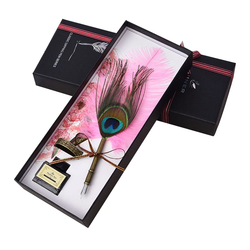 

Peacock Feather Metal Dip Pen Set,Replaceable Nib,Artist Signature Calligraphy,Office Student Supplies,Valentine Christmas Gift