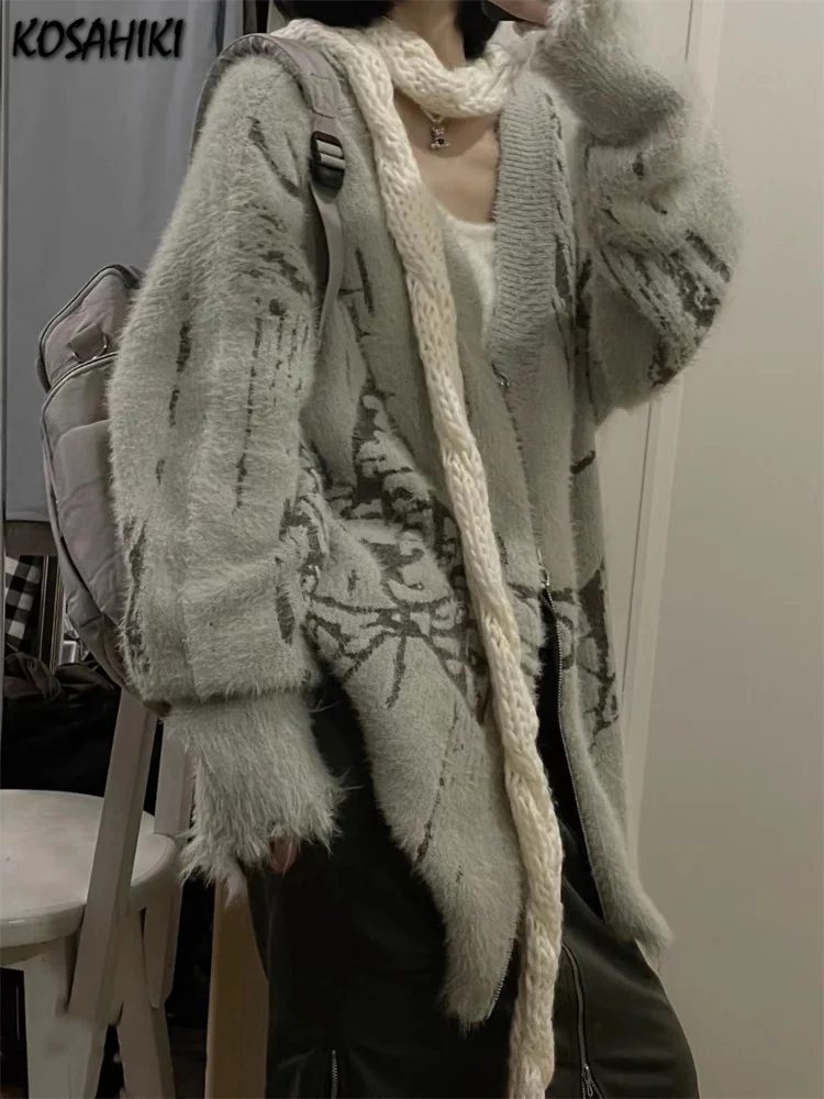 

Y2k Aesthetic Cashmere Cardigan Femme Soft Autumn Korean Fashion Cardigans femme Grunge Loose All Match Print Harajuku Sweaters