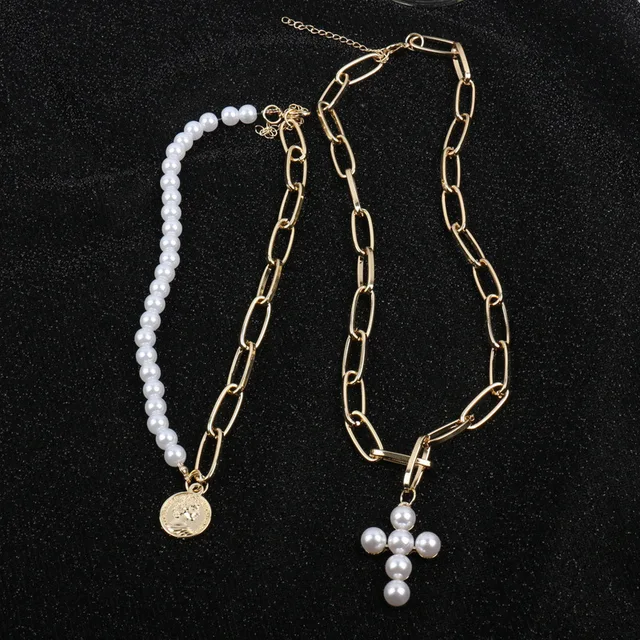 PEARL CROSS CHAIN NECKLACE SET 6