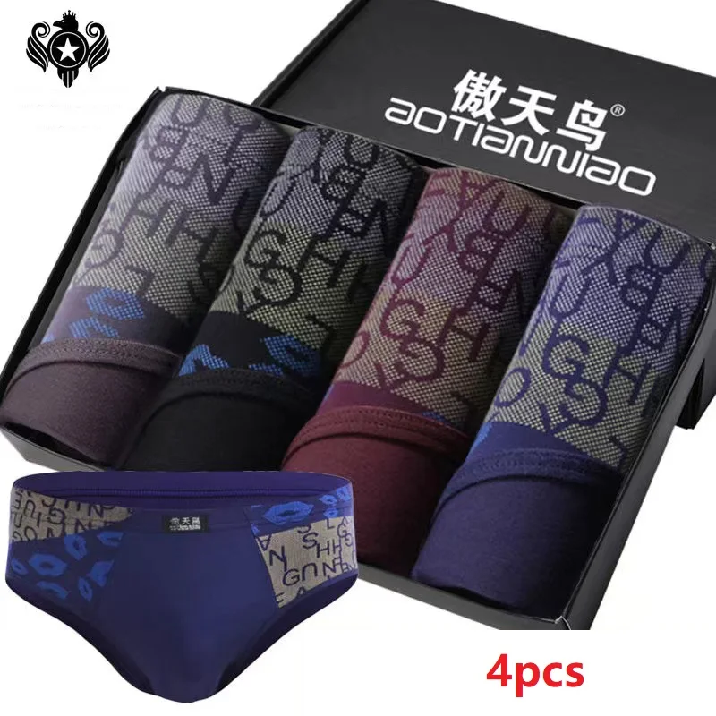 4pcs/Lot Men's Underwear Briefs Modal Mid Waist Panties Comfortable Breathable Men Underpants Soft Printed Briefs
