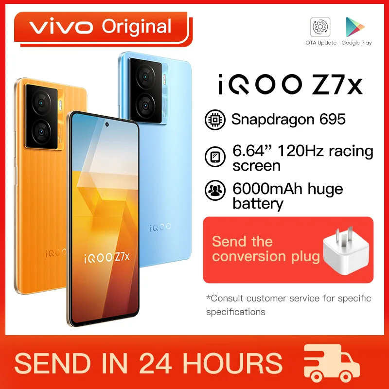 Original VIVO iQOOZ7X Mobile Phone 6.64 Inch LCD Snapdragon695 Octa Core 80W SuperFlash Charge 50M Triple Camera