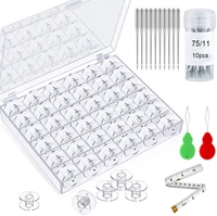 36pcs plastic bobbin spools universal transparent empty sewing machine bobbins with sewing tool for multifunction sewing machine