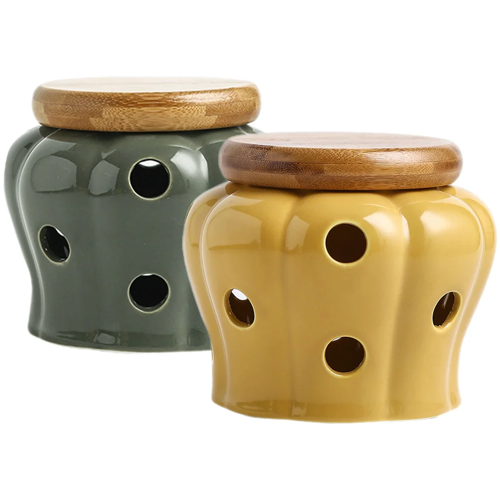 

Garlic Keeper Jar Storage Container Ginger Holder Kitchen Ceramicorganizers Canister Lemon Onion Keepers Counterstoneware