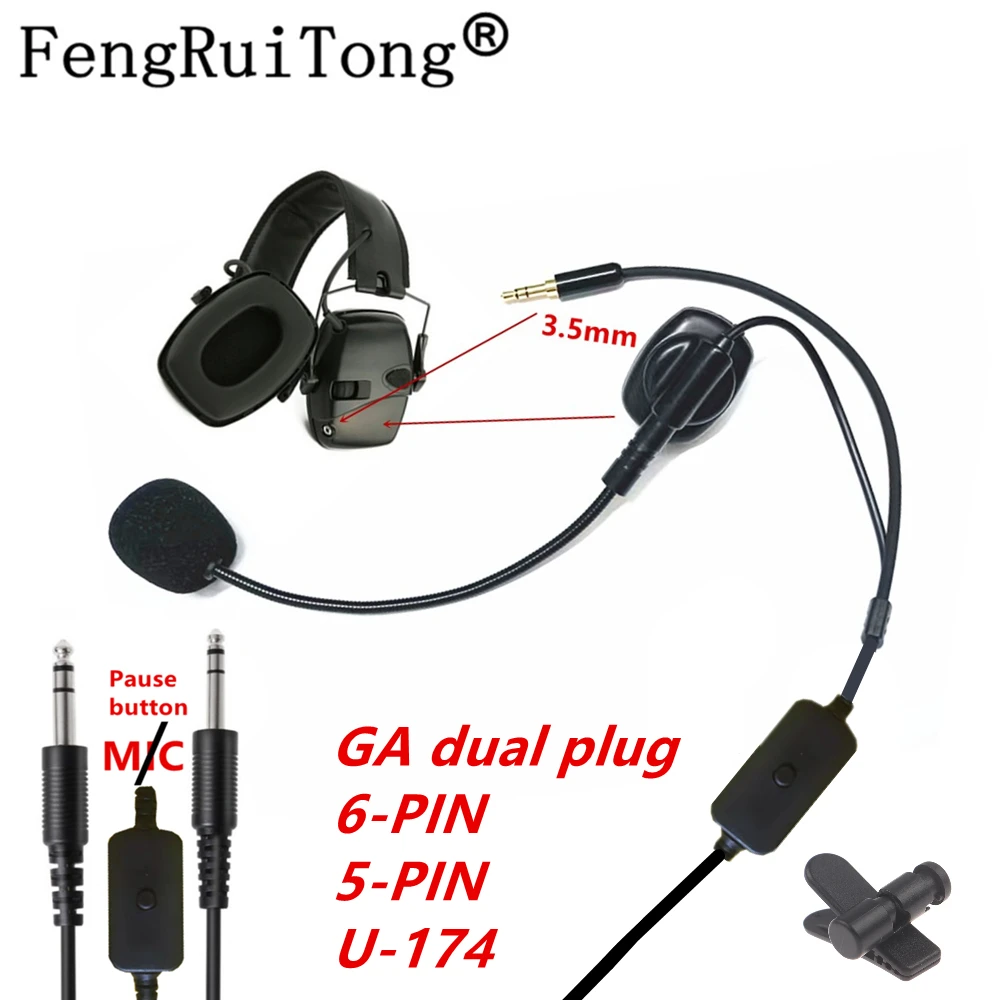 Pilot Aviation headset Adapter, adjustable microphone stick and 3.5mm Connector to Various aircraft david clark headset