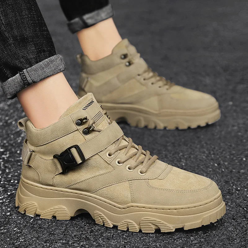 

Men Boots Spring Autumn Round Toe Men Martin Boots Canvas Shoes for Men Khaki Zapatos De Hombre Platform Boots Men