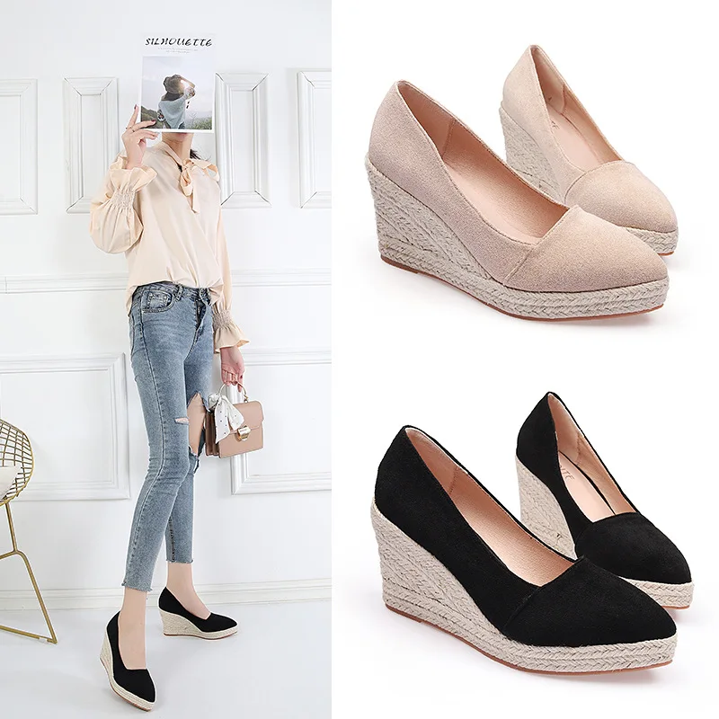 

Maogu Women Heeled Shoe Espadrilles Ladies Wedge Heels Retro Women Pumps Casual Woman Wedges 8cm Spring Summer Shoes Big Size 42