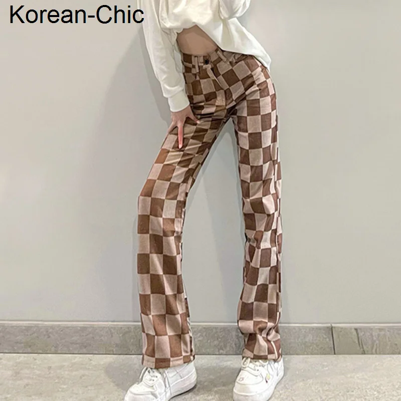 

Women's Hot Pants 90s Wear Plaid Casual Pants Straight
