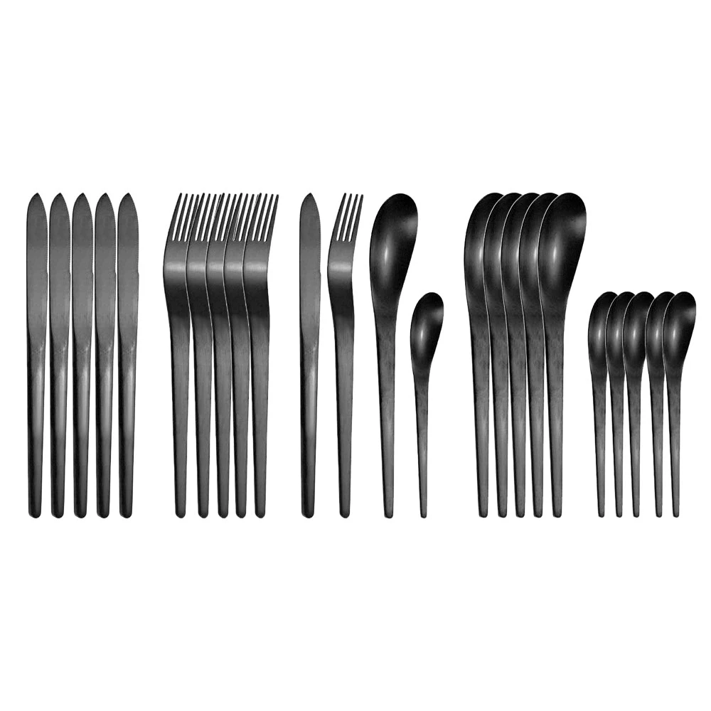 

24pcs Tableware Cutlery Set Matte Black Forks Knives Spoons Dinnerware Dishwasher Safe Stainless Steel Flatware Wedding Gift