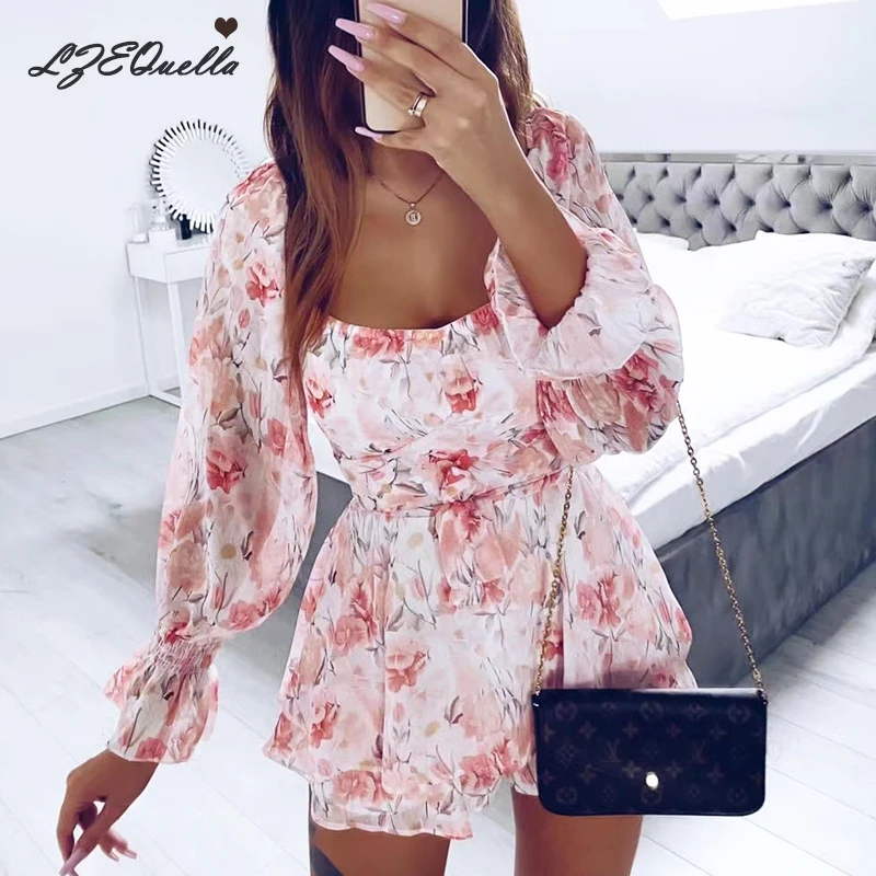 

Holiday Ruffles Slash Neck Backless Floral Boho Jumpsuit Women Tied Bowtie Long sleeve Playsuits Sexy Femme Clothing 2022LYQ34