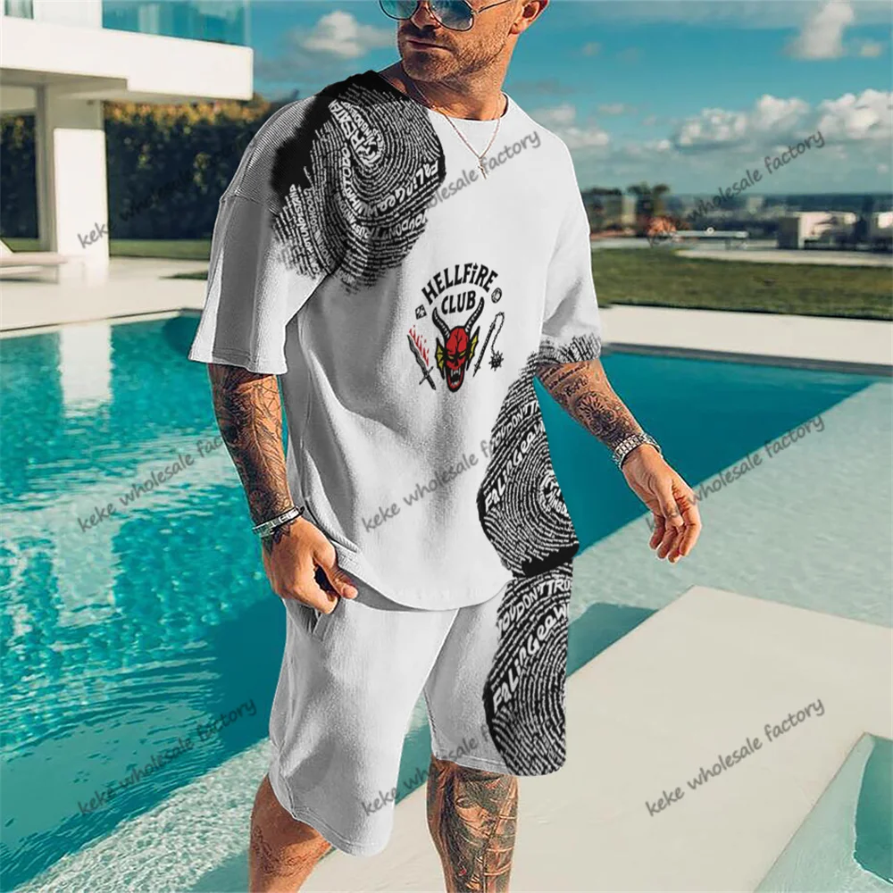

New Stranger's Thing 4 Tracksuit Man T-shirt + shorts 2piece Sets 2022 Hellfire Club Men's Hip Hop Outfits Streetwear Sport Suit