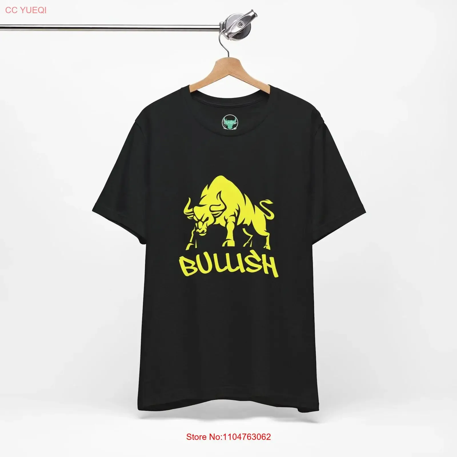 Фото Неоново-желтая футболка Bull Market Jersey в стиле граффити, модная винтажная повседневная одежда для финансовых рынков, с эффектом потертости №1