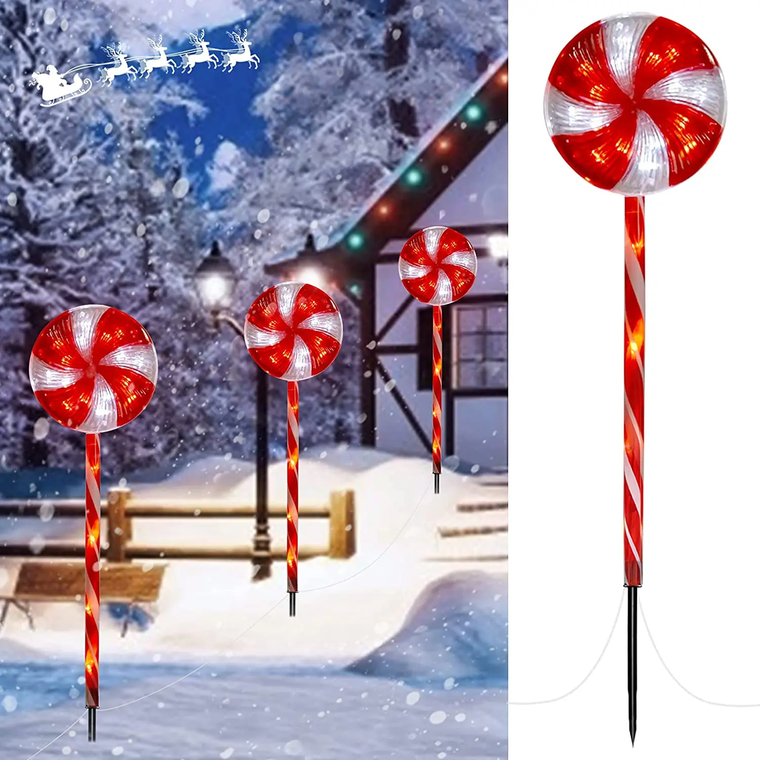 Solar Lollipop Christmas Pathway Lights Outdoor Waterproof Candy Cane Decorations with 8 Lighting Modes String Lamp for Holiday
