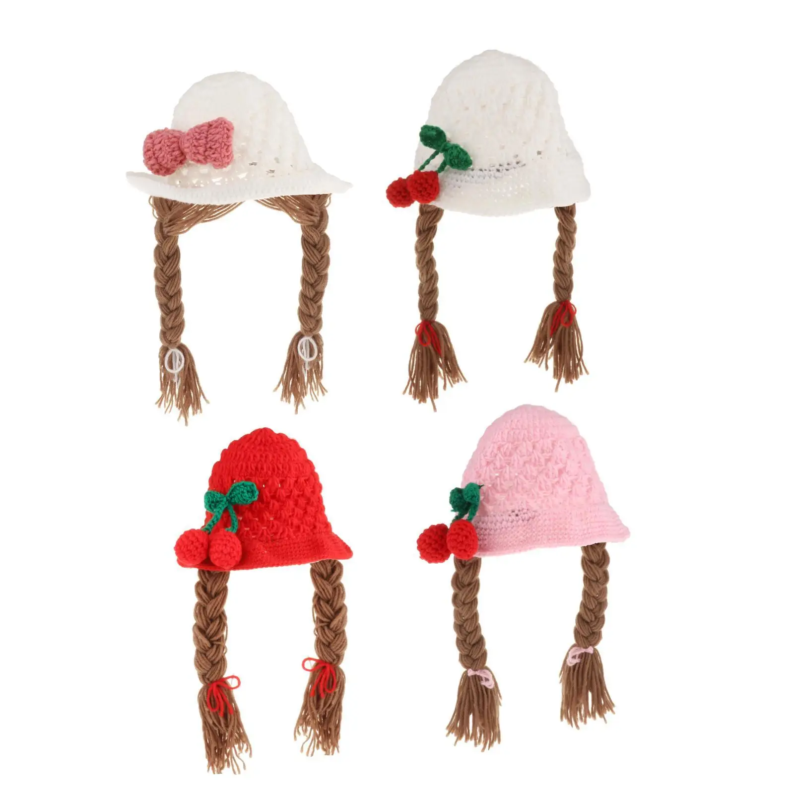 

Novel Bowknot Hats Soft Warm Infant Toddler Boys and Girls Crochet Hats Breathable Wig Braid