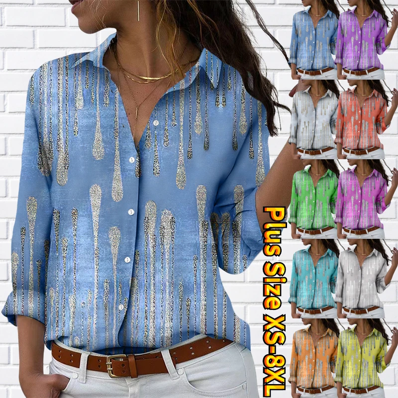 

2022 New Vintage Shirt Elegant Shirt Autumn Winter Women's Everyday Street Sexy V-neck New Design Printing Long Sleeve Loose Top