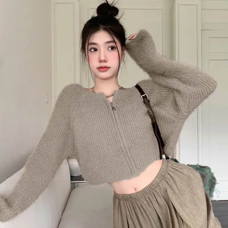 Женский свитер с круглым вырезом женский эластичный из норкового пуха длинными