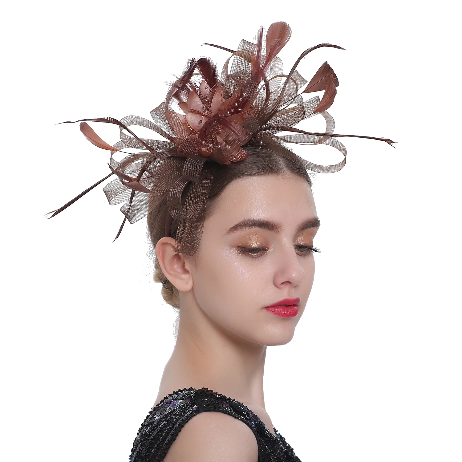 Fascinator Hat Feather Flower Headdress Bridal Hair Accessories Mesh Top Hat Jockey Club Hair Accessories Hairpin