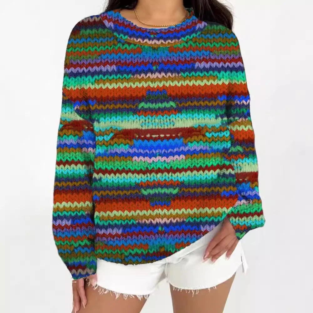 Женский свитер осенний новый повседневный свободный модный с длинными рукавами