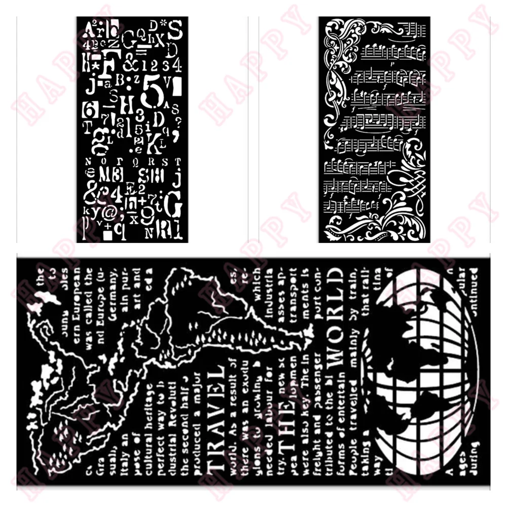 

Plastic Stencils Happiness Letter Number The World Music Template DIY Scrapbook Album Paper Card Decoration Embossing Craft Mold