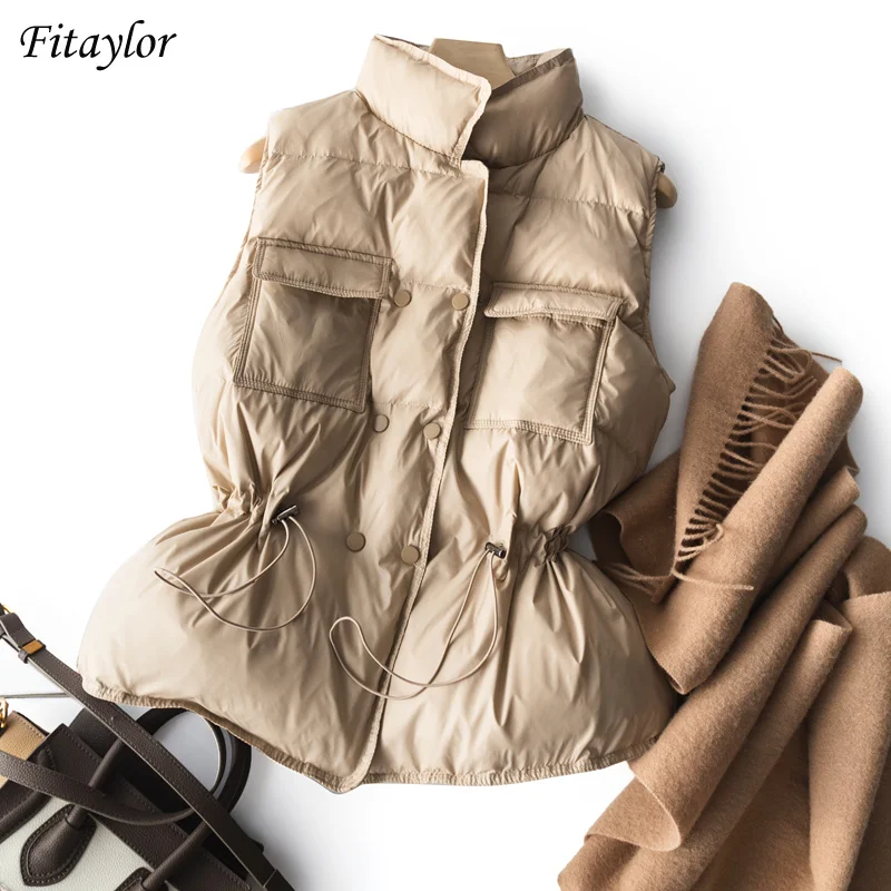 

Jaket Rompi Bulu Hangat Kerah Berdiri Wanita Musim Dingin Tanpa Berkancing Dua Cocok Rompi Ultra Ringan