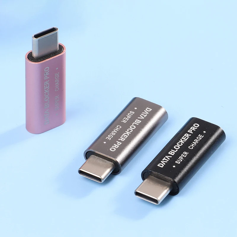 Aluminum Alloy USB Type-C Data Blocker Juice Jacking Prevention Gender Change Connector  33*12.2mm Type-C Data Blocker 5Colors