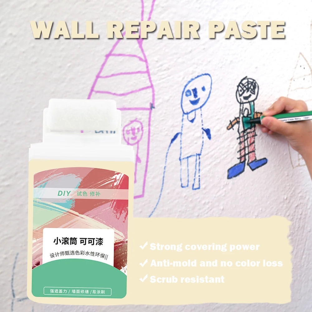 

100ML Wall Cleaner Rolling Brush Mouldproof Reusable Interior Conceal Marks Graffiti Cover Quick-Drying Refurbishment Supplies