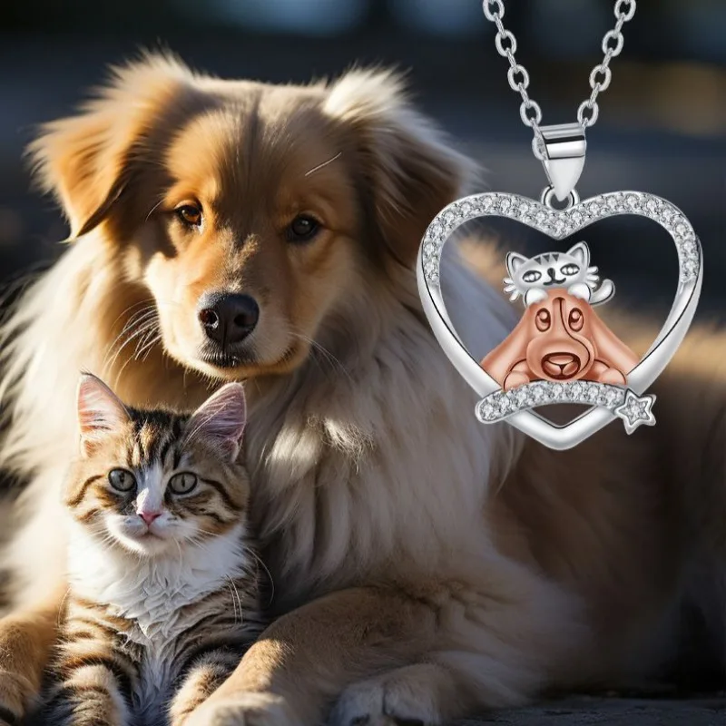 Ожерелье с подвеской в виде милых домашних животных колье-цепочка форме сердца