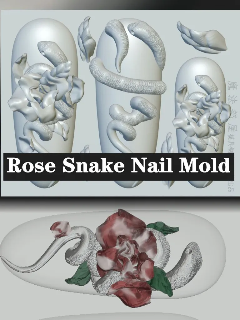 

1pc Rose Snake 3D Acrylic Nail Mold Nail Art Decorations Flower Silicone Stamping Plates Nails Products Nail Accessories